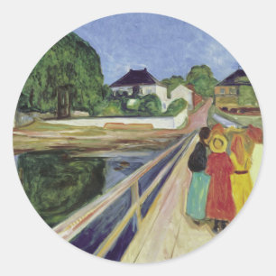 Adesivo Redondo Edvard Munch Painting Girls on the Bridge (c 1902)