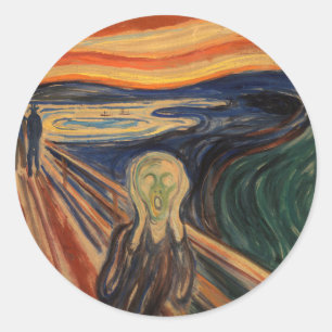 Adesivo Redondo Edvard Munch Pintando O Gritar (Skrik) 1910