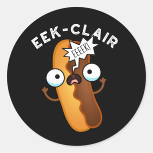 Adesivo Redondo Eek-clair Eclair Engraçado Trocadilho Fundo Escuro