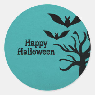 Adesivo Redondo Eerie Bats Halloween Stickers, Aqua