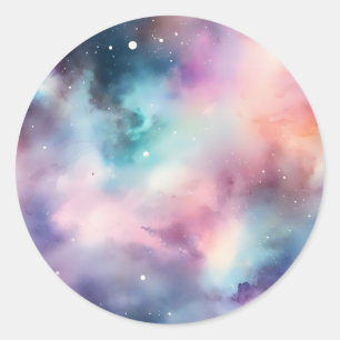Adesivo Redondo Eethal Watercolor Galaxy Dreamy Cosmic