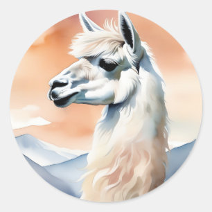 Adesivo Redondo Eethal Watercolor Llama
