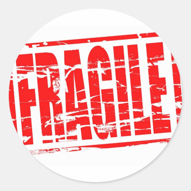 Adesivo Redondo Efeito frágil de carimbo vermelho (Frente)