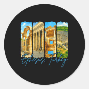 Adesivo Redondo Éfeso Turquia Viagem Viagem Pincelada Encontre-me