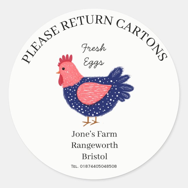 Adesivo Redondo Egg Carton Label customize egg box free range (Frente)