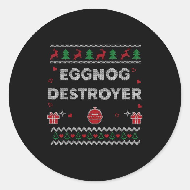Adesivo Redondo Eggnog Lover Funny Ugly Christmas Style Xmas Gift  (Frente)