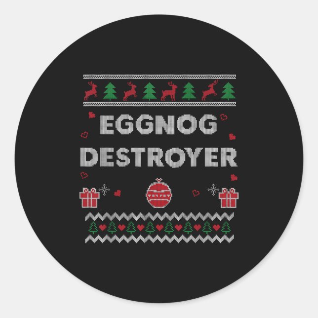 Adesivo Redondo Eggnog Lover Funny Ugly Christmas Style Xmas Gift  (Frente)