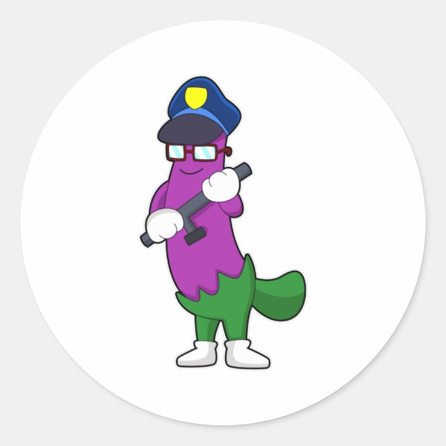 Adesivo Redondo EggPlant como agente da polícia com Baton (Frente)