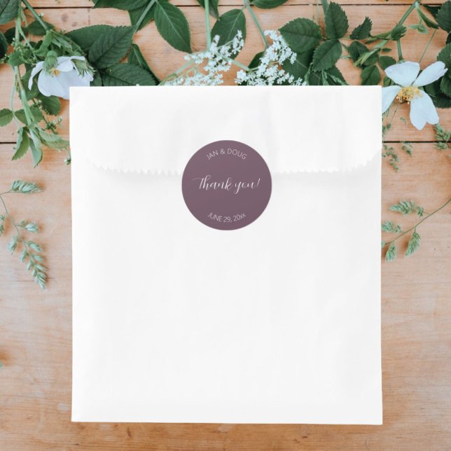 Adesivo Redondo Eggplant Stylized Wedding Obrigado (In Situ Wedding)