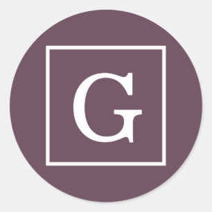 Adesivo Redondo Eggplant White enquadrado Monograma inicial