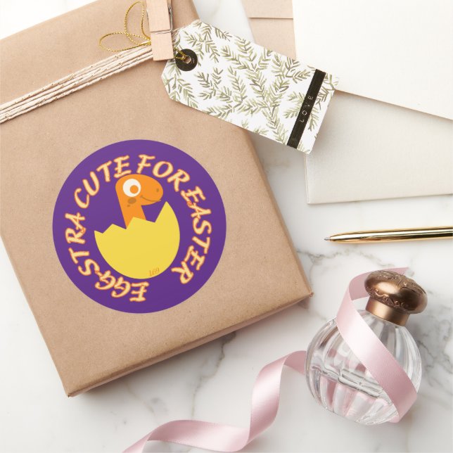 Adesivo Redondo EGGSTRA BONITA PARA PÁSCOA de dino páscoa engraçad (Presentear)