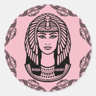 Adesivo Redondo Egípcio de Cleopatra em decorativo cor-de-rosa