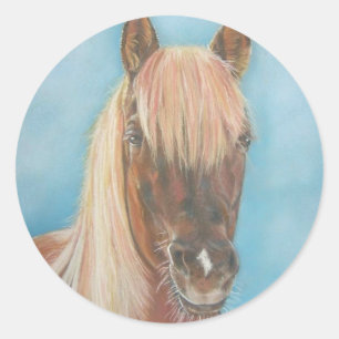 Adesivo Redondo égua da castanha com o cavalo eqüino da arte da
