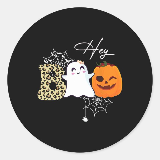 Adesivo Redondo Ei Boo Cute Ghost Pumpkin Rosto Halloween (Frente)