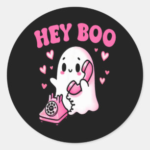 Adesivo Redondo Ei Boo fantasma fofo no telefone engraçado Hallowe