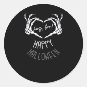 Adesivo Redondo Ei, Boo! Feliz Halloween Skeleton Hand Heart Clas