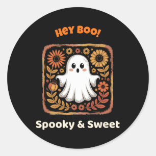 Adesivo Redondo Ei, Boo Ghost Retro Halloween Spooky, Fofo