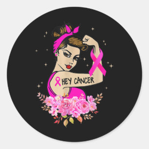 Adesivo Redondo Ei, Cancer Camisa Rosa Cancer de Mama Sensível