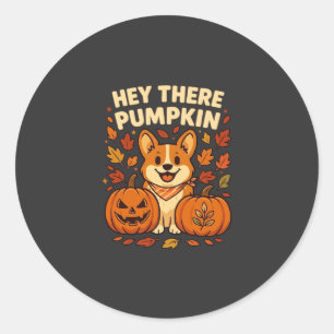 Adesivo Redondo Ei Lá Abóbora Corgi Halloween Abóboras Outono