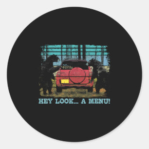 Adesivo Redondo Ei, Olhe Um Menu Engraçado Acampamento De Urso Ret