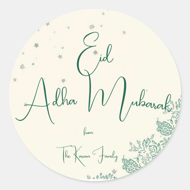 Adesivo Redondo  Eid Al Adha Personalized Eid Mubarak  (Frente)