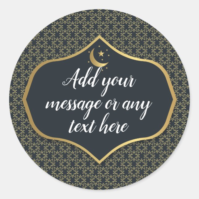 Adesivo Redondo Eid Al-Fitr Dourado Azul Escuro (Frente)