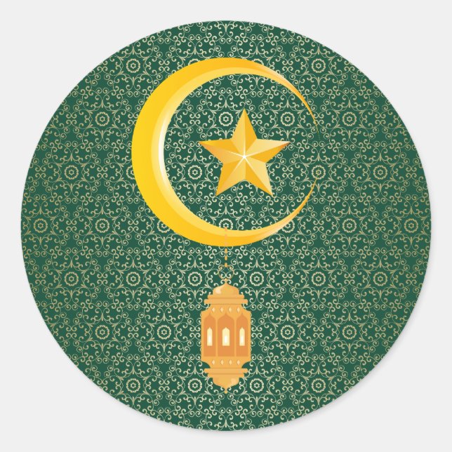 Adesivo Redondo Eid al Fitr Mubarak Ramadan Kareem Moon Star (Frente)