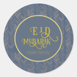 Adesivo Redondo Eid Mubarak Chevron Retro Blue Personalizado