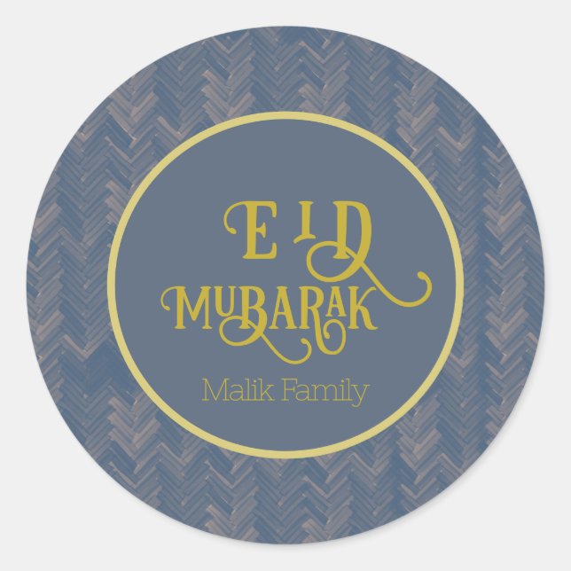 Adesivo Redondo Eid Mubarak Chevron Retro Blue Personalizado (Frente)