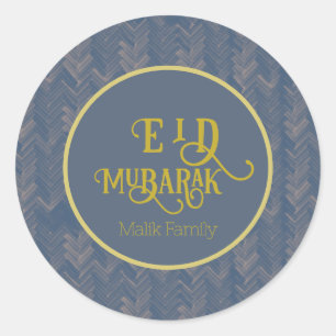 Adesivo Redondo Eid Mubarak Chevron Retro Blue Personalizado