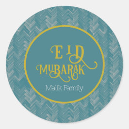Adesivo Redondo Eid Mubarak Chevron Turquoise Personalizada
