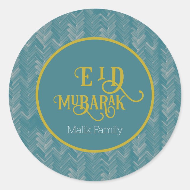 Adesivo Redondo Eid Mubarak Chevron Turquoise Personalizada (Frente)