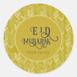 Adesivo Redondo Eid Mubarak Chevron Vintage Dourado Personalizado
