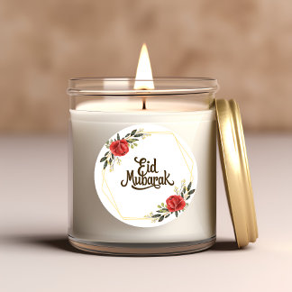 Adesivo Redondo Eid Mubarak English Gold Frame Floral Sticker