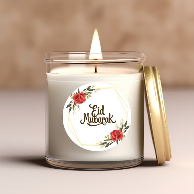Adesivo Redondo Eid Mubarak English Gold Frame Floral Sticker (Criador carregado)