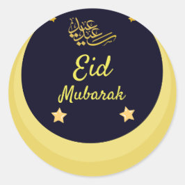 Adesivo Redondo Eid Mubarak | Estrelas do Crescente Dourado Ramadã