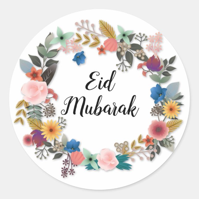 ADESIVO REDONDO EID MUBARAK FLORAL WREATH STICKER (Frente)