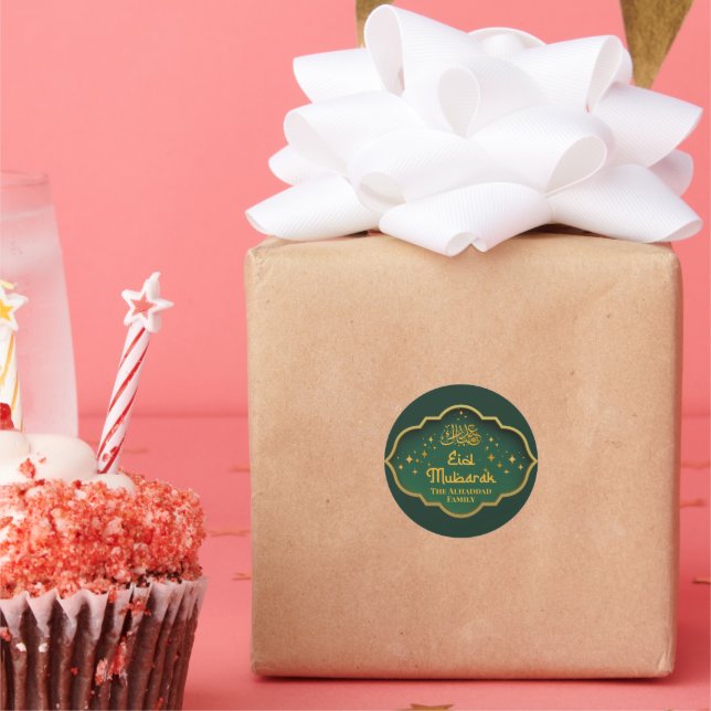 Adesivo Redondo Eid Mubarak Islâmico Verde com Nome (Festa)