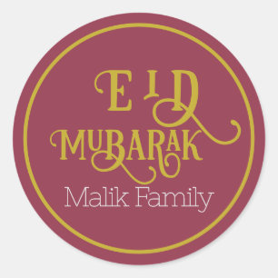 Adesivo Redondo Eid Mubarak Luxurioso Red Color Simples Personaliz