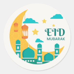 Adesivo Redondo Eid Mubarak Moon e estrela