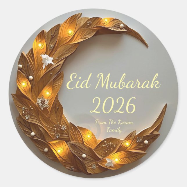 Adesivo Redondo Eid Mubarak Muçulmano Clássico Moderno Personaliza (Frente)