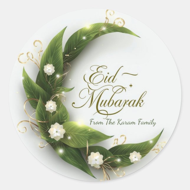 Adesivo Redondo Eid Mubarak Muçulmano Clássico Moderno Personaliza (Frente)