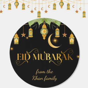 Adesivo Redondo Eid Mubarak Nome Personalizado Elegante Moderno Pr