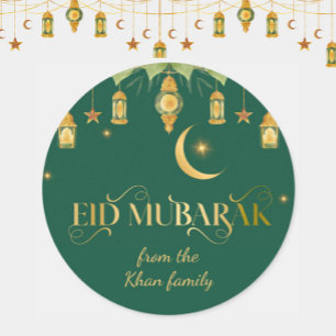 Adesivo Redondo Eid Mubarak Nome Personalizado Elegante Moderno Ve