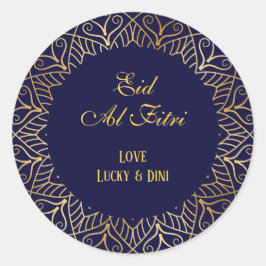 Adesivo Redondo Eid Mubarak Ouro Mandala Marinho Feriado Azul