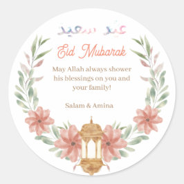 Adesivo Redondo Eid Mubarak |Ramadan Mubarak Flowers Wreath Name