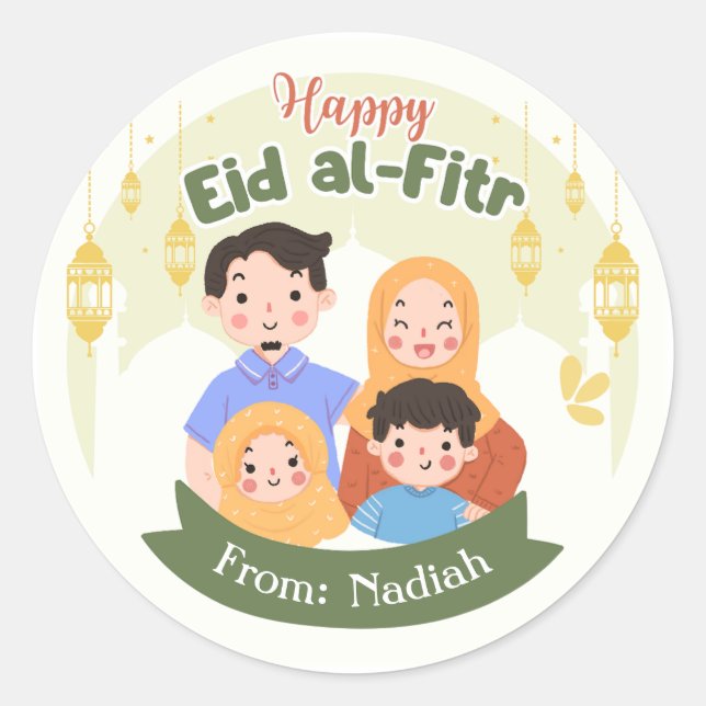 Adesivo Redondo Eid Mubarak Stickers - Eid-al-Fitr Personalizado (Frente)