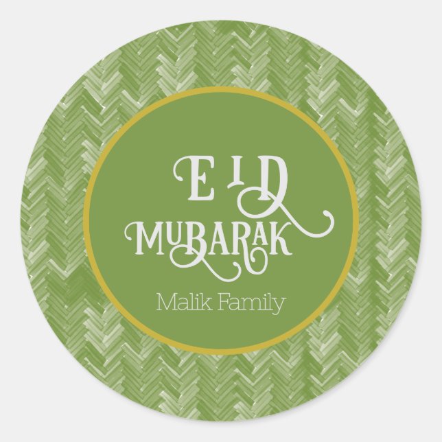 Adesivo Redondo Eid Mubarak Typografia Chevron Green Personalizada (Frente)