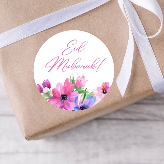 Adesivo Redondo Eid Mubarak - Vinheta De Flor Rosa (Criador carregado)