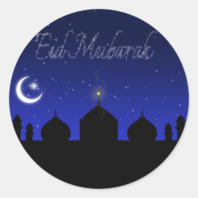 Adesivo Redondo Eid Mubarak - Vinheta Saudável Islâmica (Frente)